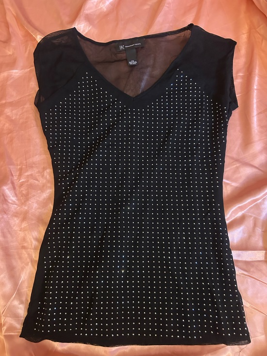 INC International Concepts Tops - INC International Concepts Black Studded Mesh V-Neck Top